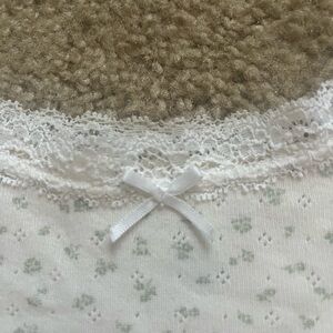 Brandy Melville White and Green Lace Chemise